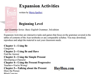 AZAR GRAMMAR SERIES Expansion Activities Beginning Level 3rd Edition