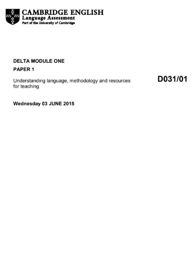 DELTA Module One June 2015 Paper 1