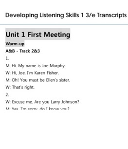 Developing Listening Skills 3rd Edition 1 Transcripts Developing Listening Skills 3rd Edition 1 Transcripts
