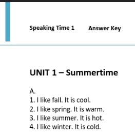 Speaking Time 1 Answer key Speaking Time 1 Answer key