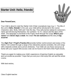 High Five 1 Letter for Parents High Five 1 Letter for Parents