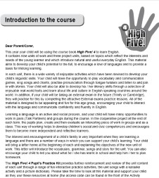 High Five 4 Letter for Parents High Five 4 Letter for Parents