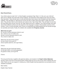 Tiger Team 4 Letter For Parents and Parents Guide