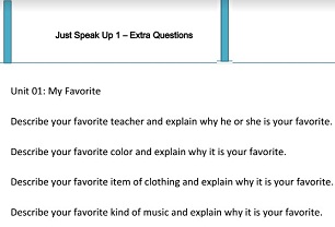Just Speak Up 1 Extra Questions Just Speak Up 1 Extra Questions
