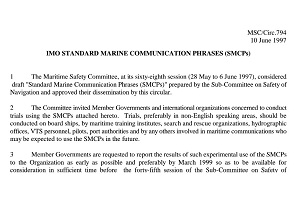 IMO Standard Marine Communication Phrases 1997 IMO Standard Marine Communication Phrases 1997