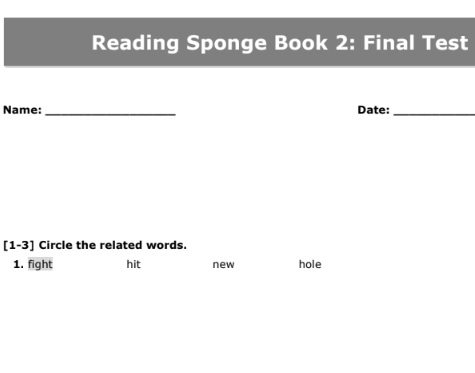 Reading Sponge 2 Test Book Reading Sponge 2 Test Book