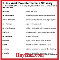Oxford Quick Work Pre-Intermediate Glossary Oxford Quick Work Pre-Intermediate Glossary