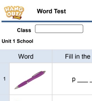 Hang Out Starter Word Test with Keys Hang Out Starter Word Test with Keys