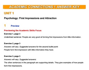 Academic Connections 1 Answer Keys