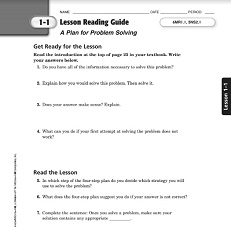 California Mathematics (Concepts Skills Problem Solving) Grade 6 Lesson Reading Guide